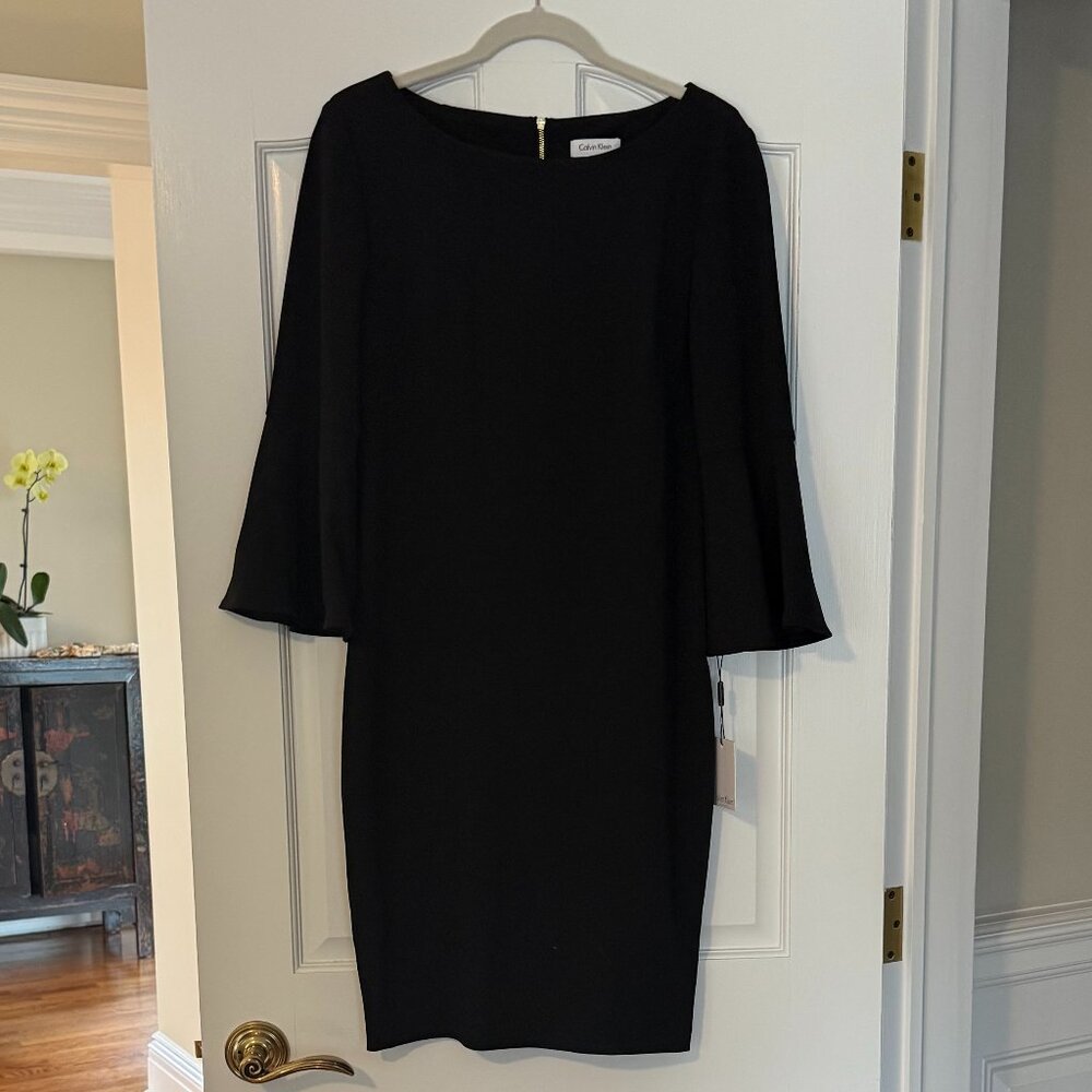 Black Calvin Klein Trumpet Sleeve Dress NWT
